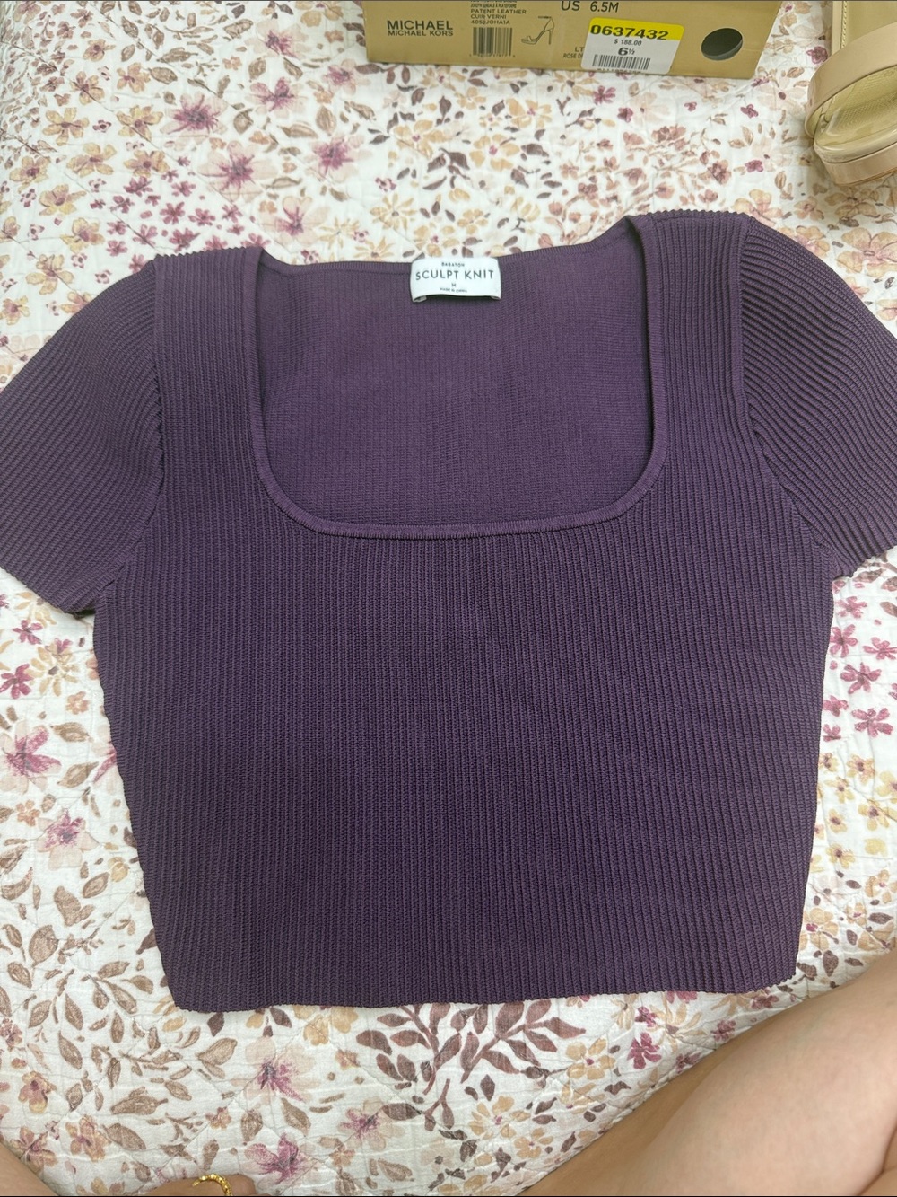 Babaton Plum Square-Neck Ribbed Crop Top